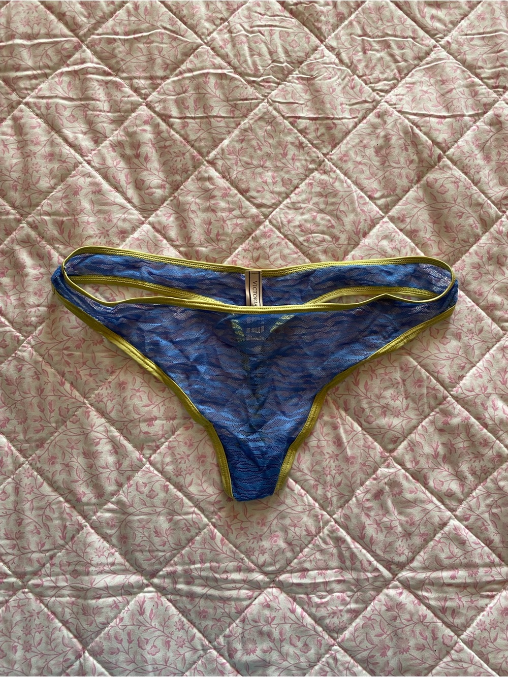 Victoria's Secret Blue Lace Thong with Yellow Trim